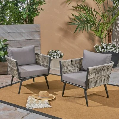 Outdoor 5 Pieces Patio Rope Sofa Chair Table Set with Cushions for Coffee Shop and Restaurant