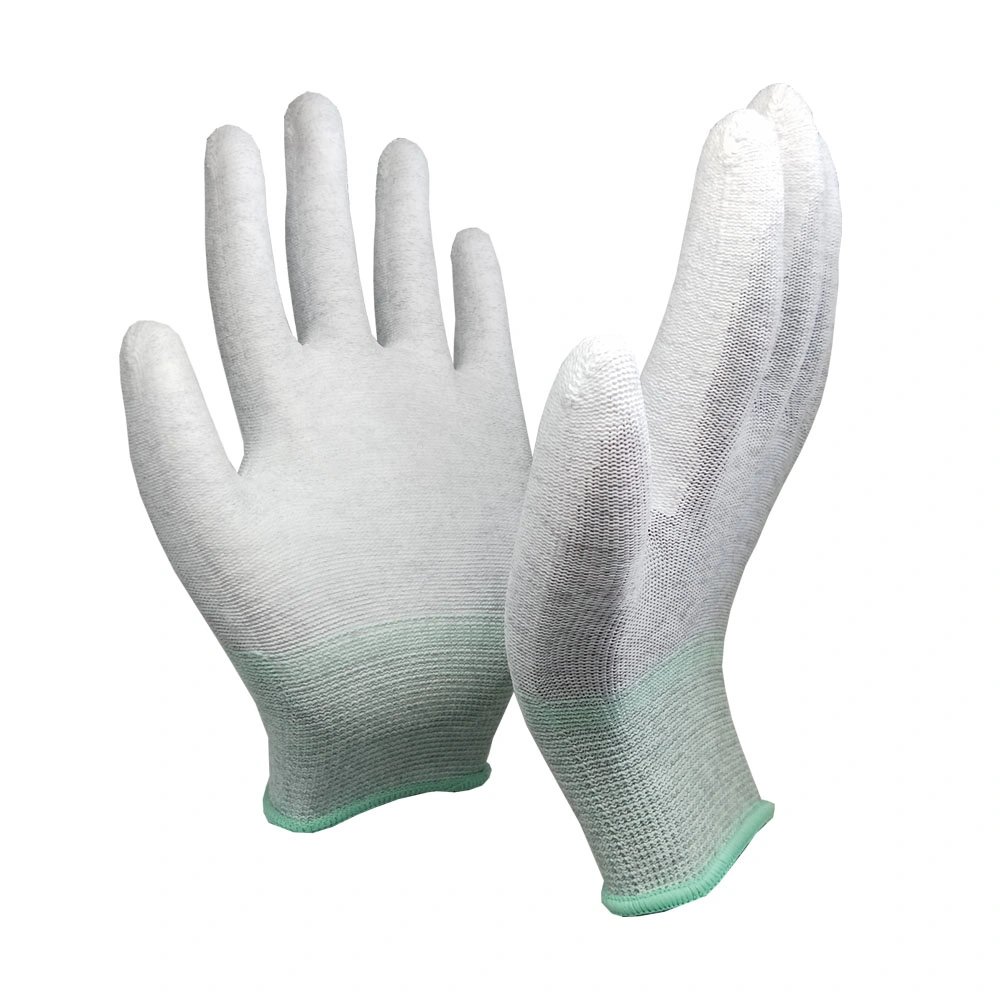 13 Gauge Grey White PU Work Gloves Palm Coated Workplace Safety Supplies