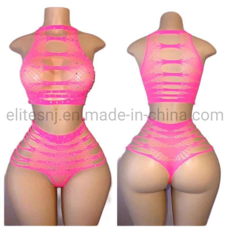 Las elites Amazon Venta caliente el rendimiento de las niñas Fishnet Romper Dancewear exóticos