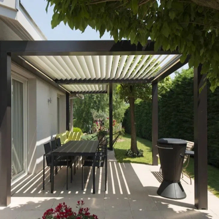 Custom Design DIY motorisierte Patio Cover Aluminium freistehende Gitter Schatten Pergola Gartenlaube mit LED-Leuchten