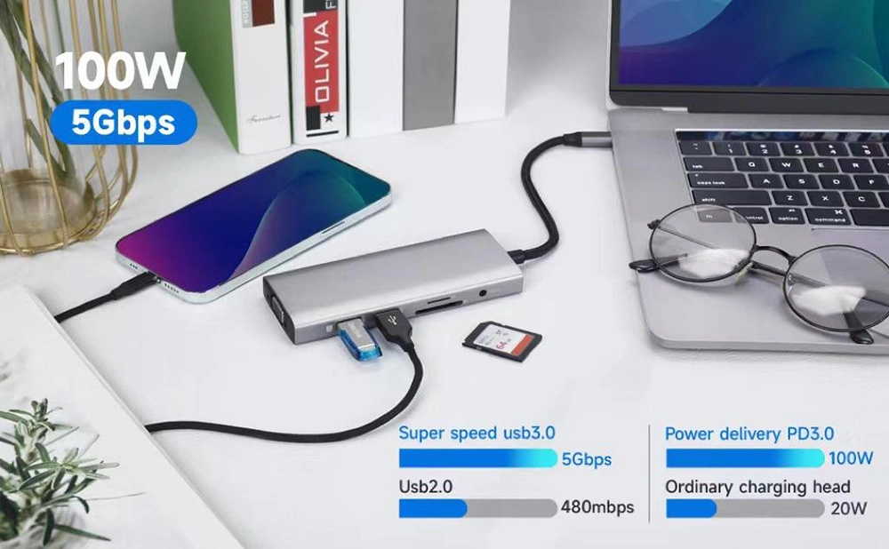 Алюминиевый сплав 9 портов USB Hub 3.0 разветвитель 9 в 1 тип адаптера C 3.0 концентратор USB многофункционального многопортовый 9 в 1 USB-концентратор