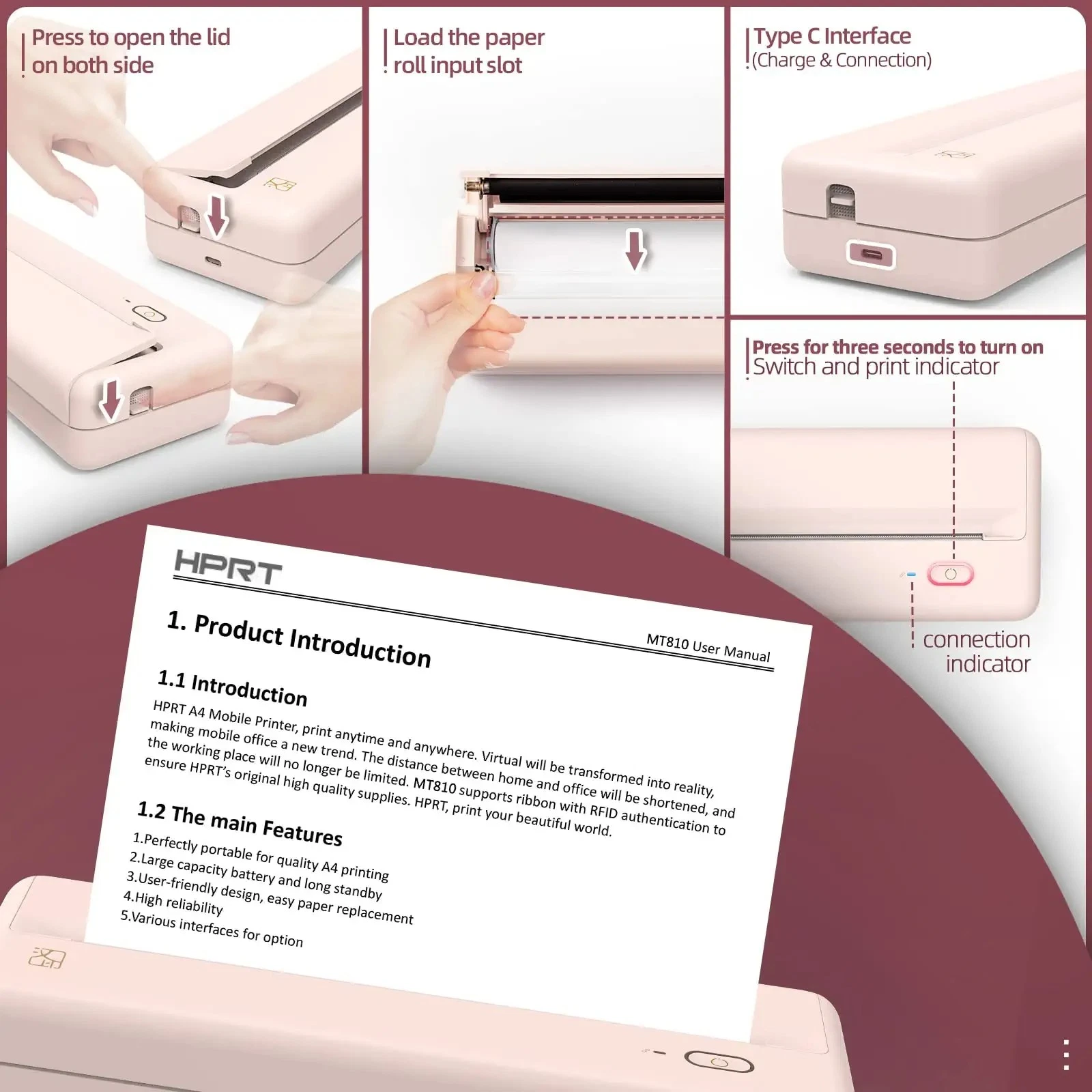 Impressora de Viagem Portátil MT810 impressora térmica sem fios HPRT para dispositivos móveis Telefone