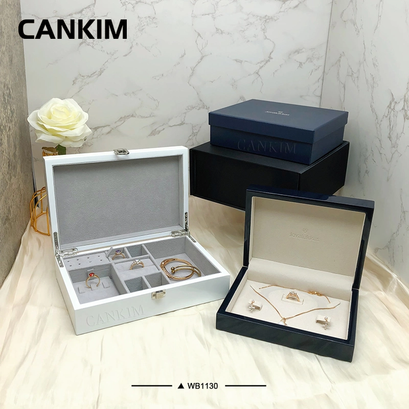 Cankim MDF Shinny Painting Jóias caixa de armazenamento White Wooden Jóias Caixa grande caixa de jóias para conjunto Jewelrys