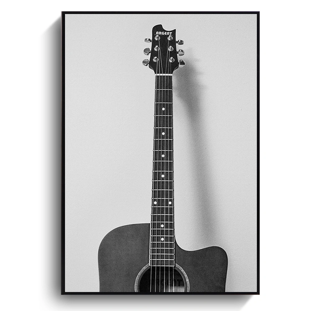 Sala de pintura a óleo de lona de decoração em preto e branco clássico de rádio de guitarra emoldurado Wall Art