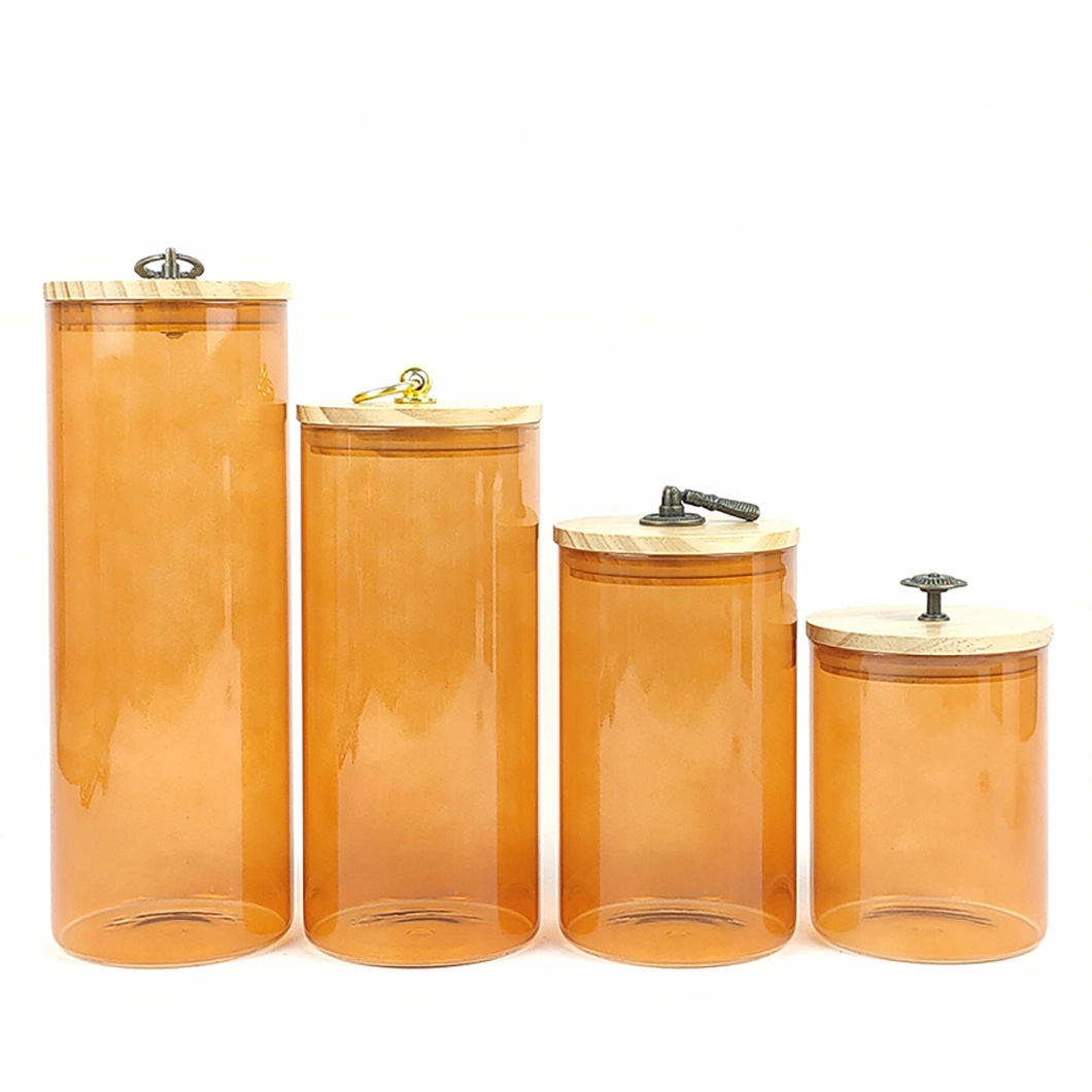 Set of 4 Color Glass Storage Container Glass Jar Airtight with Wooden Lid