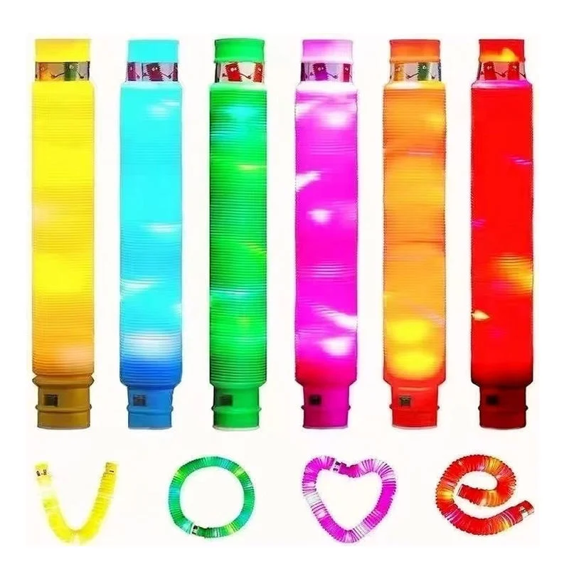 Hot Sell Fine Motor Skills Fidget Sensory LED Light up Plastic Pop Tubes Toys for Kids Learning Toys