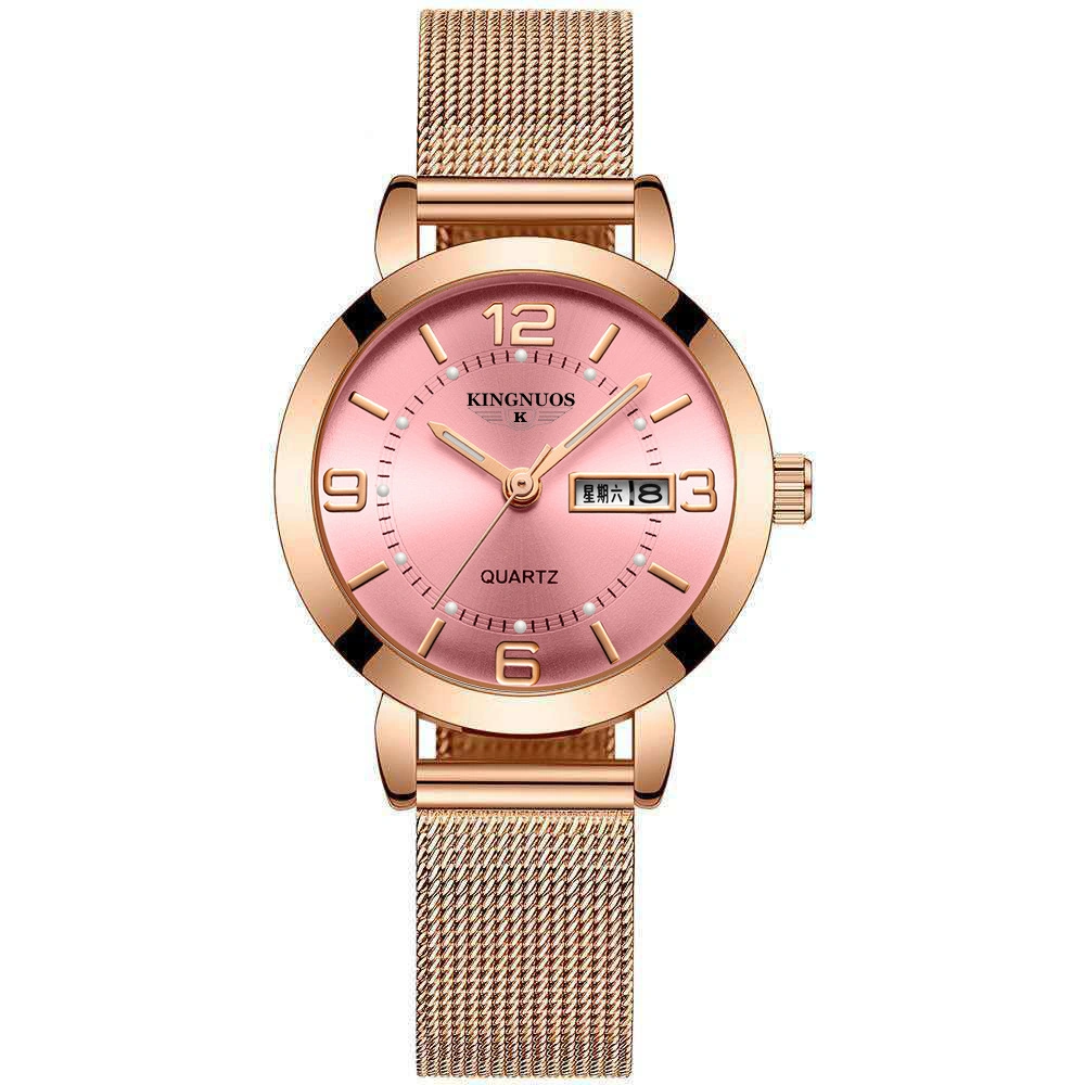 Top Brand Fashion Rose Gold Steel Band Green Watch Classic 12 Hour Clock Calendar Date Women's Quartz Watches