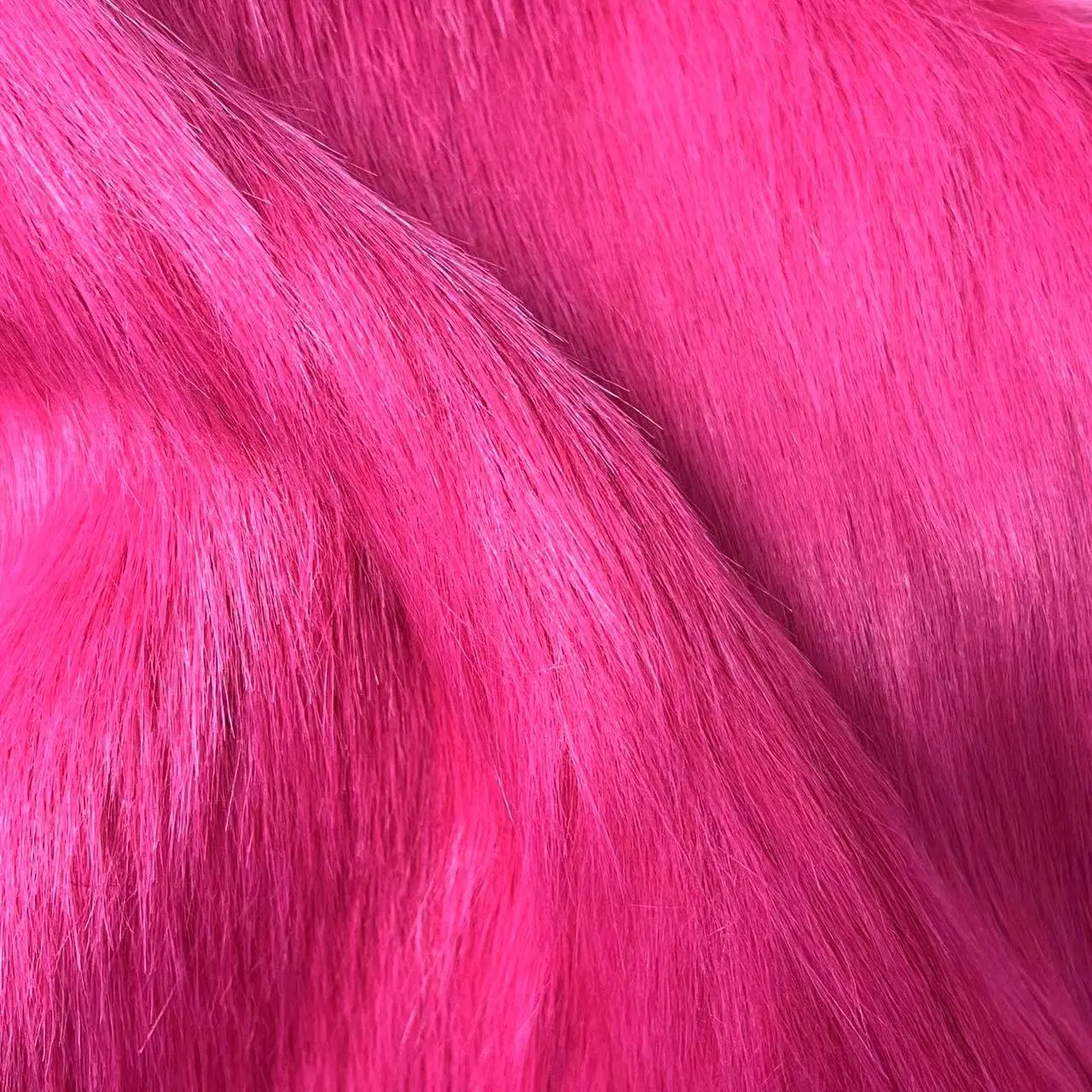 Babbie Pink Solid Dye Long Hair Animal Fur Fox Fake Fur Faux Raccoon Fur