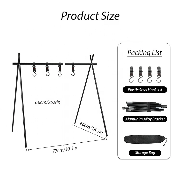 Outdoor Camping Portable Folding Hanger Aluminum Alloy Hanging Rack with Hook