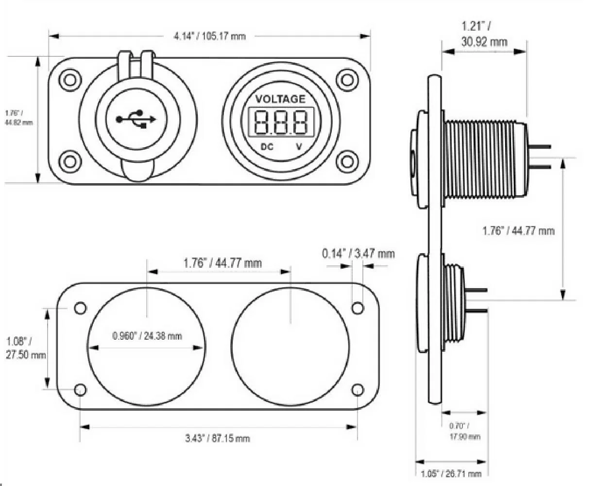 Resistente al agua Dual USB Adaptador de Cargador con LED Panel Voltímetro digital