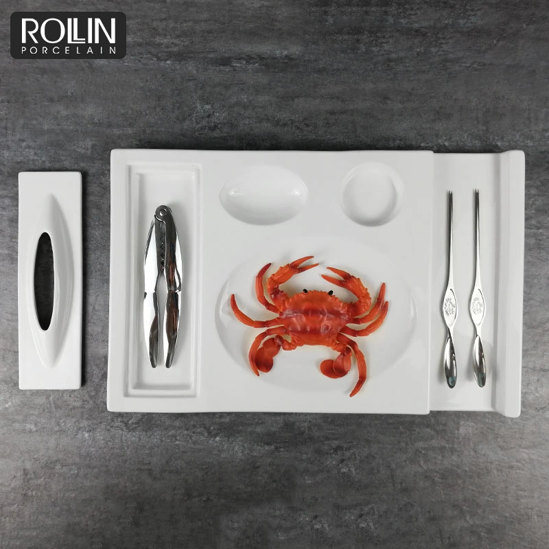 New Design Hotel Supply White Porcelain Hairy Crab Plate