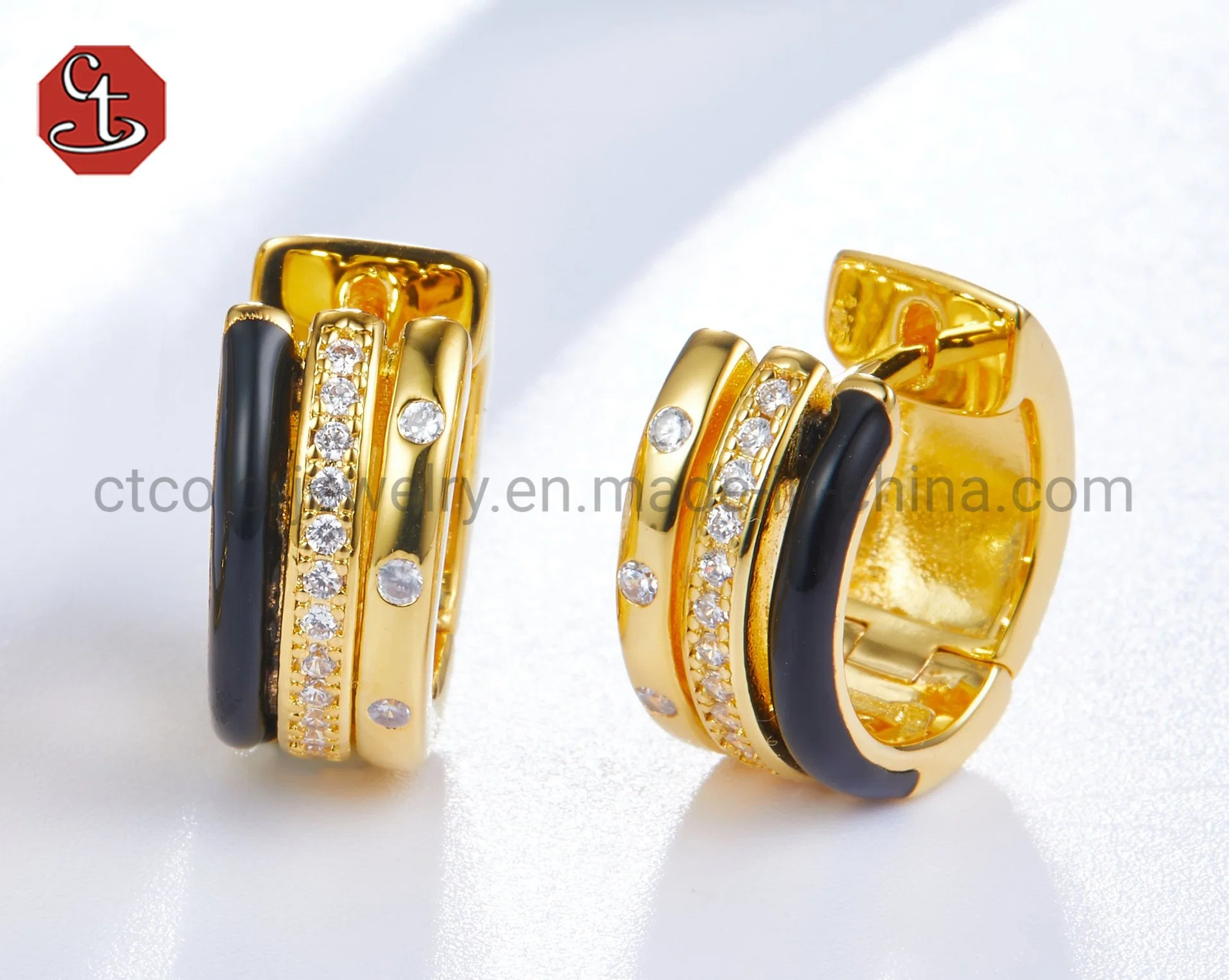 cz Black Enamel Silver or Brass Ring Gold Color Custom Enamel Jewelry