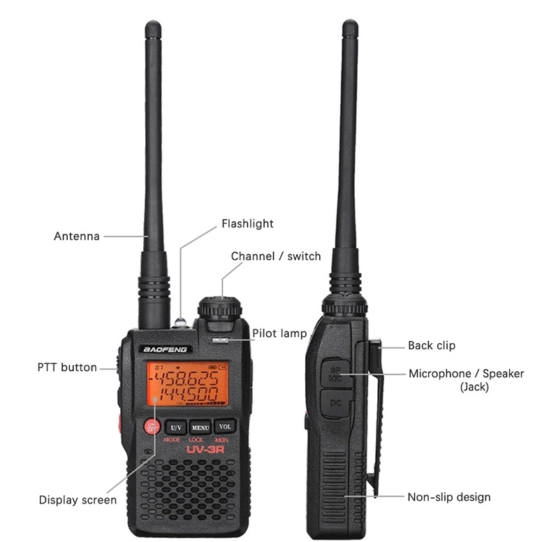 2020 Baofeng Mini Walkie Talkie UV-3r Long Range UHF VHF Handy Two Way Radio with LCD Display Dual Band Walkie Talkie