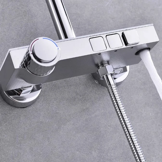 Wall Mounted Rainfall Head and Hose Stainless Steel Shower Mixer Set Bathroom