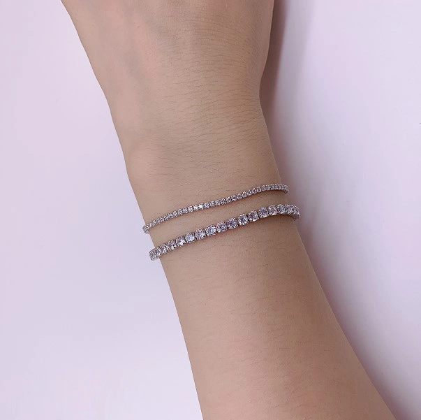 Bracelet de chaîne de tennis réglable en argent sterling 925 avec cristal CZ de 3 mm