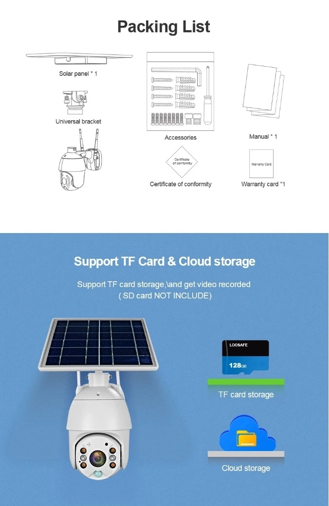 4G Solar Powered Wireless Security Camera Supports 64GB Memory Storage