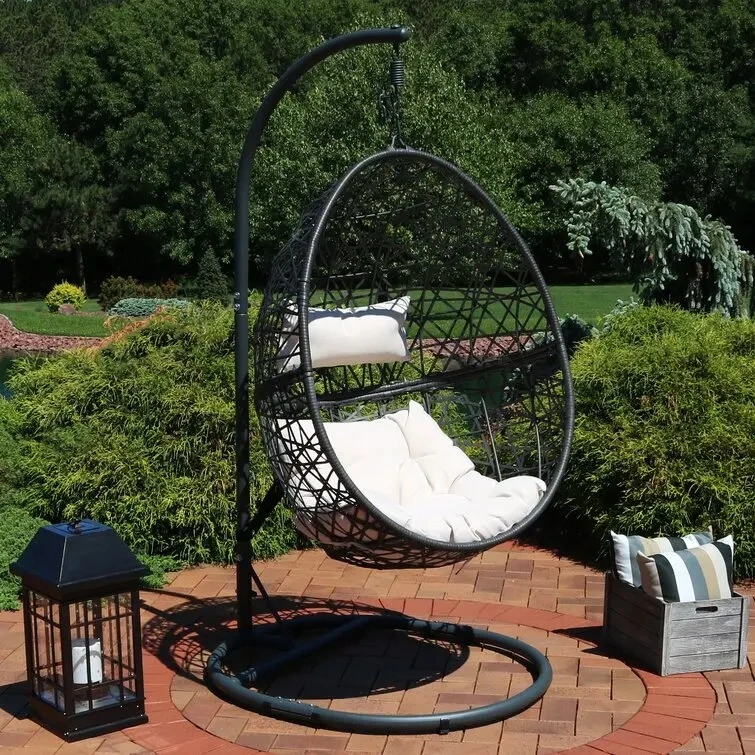 Outdoor Single Hammock Swings Customized Furniture Steel Frame Garden Furniture PE Rattan Swing Chair