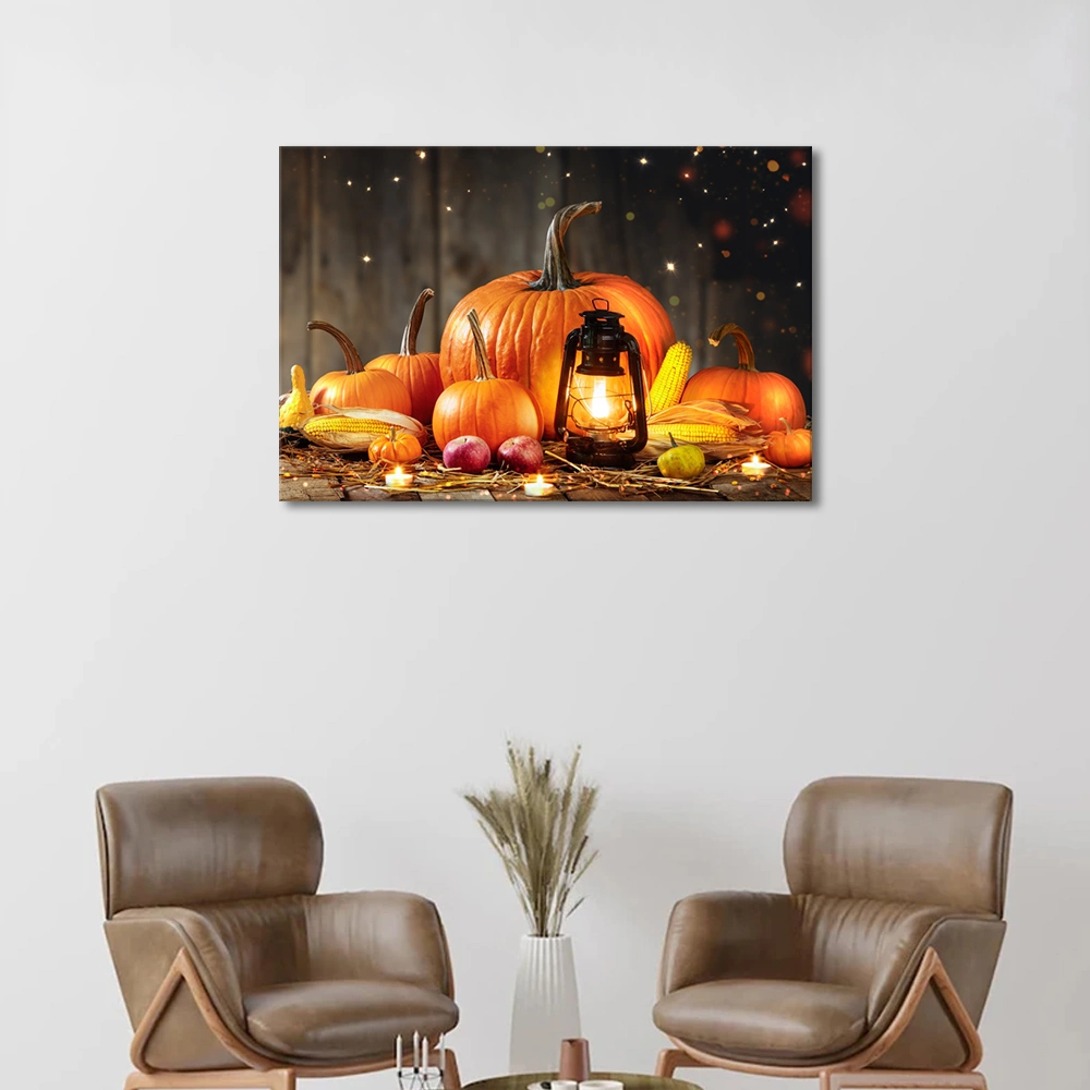 Decoraciones de caída para el hogar de calabaza clásica de la pintura se encienden las luces LED TV Arte de pared