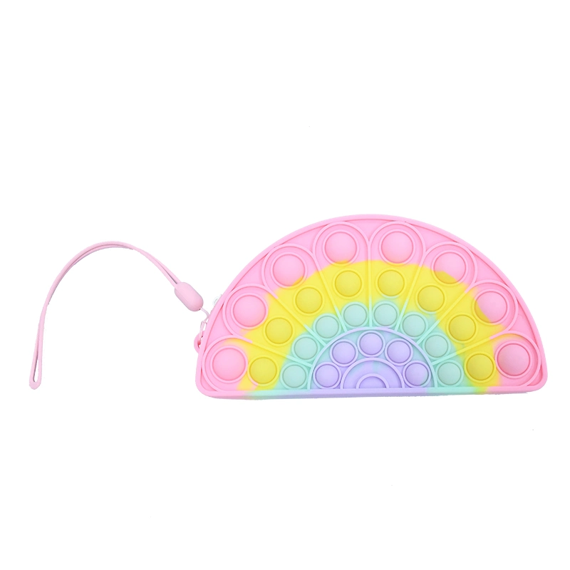 Bolso de la manera del cuerpo cruzado de la mano de los niños de las burbujas de la presión Fidget de las bolsas del juguete Rainbow Cloud Fidget Crossbody Bolsa de silicona