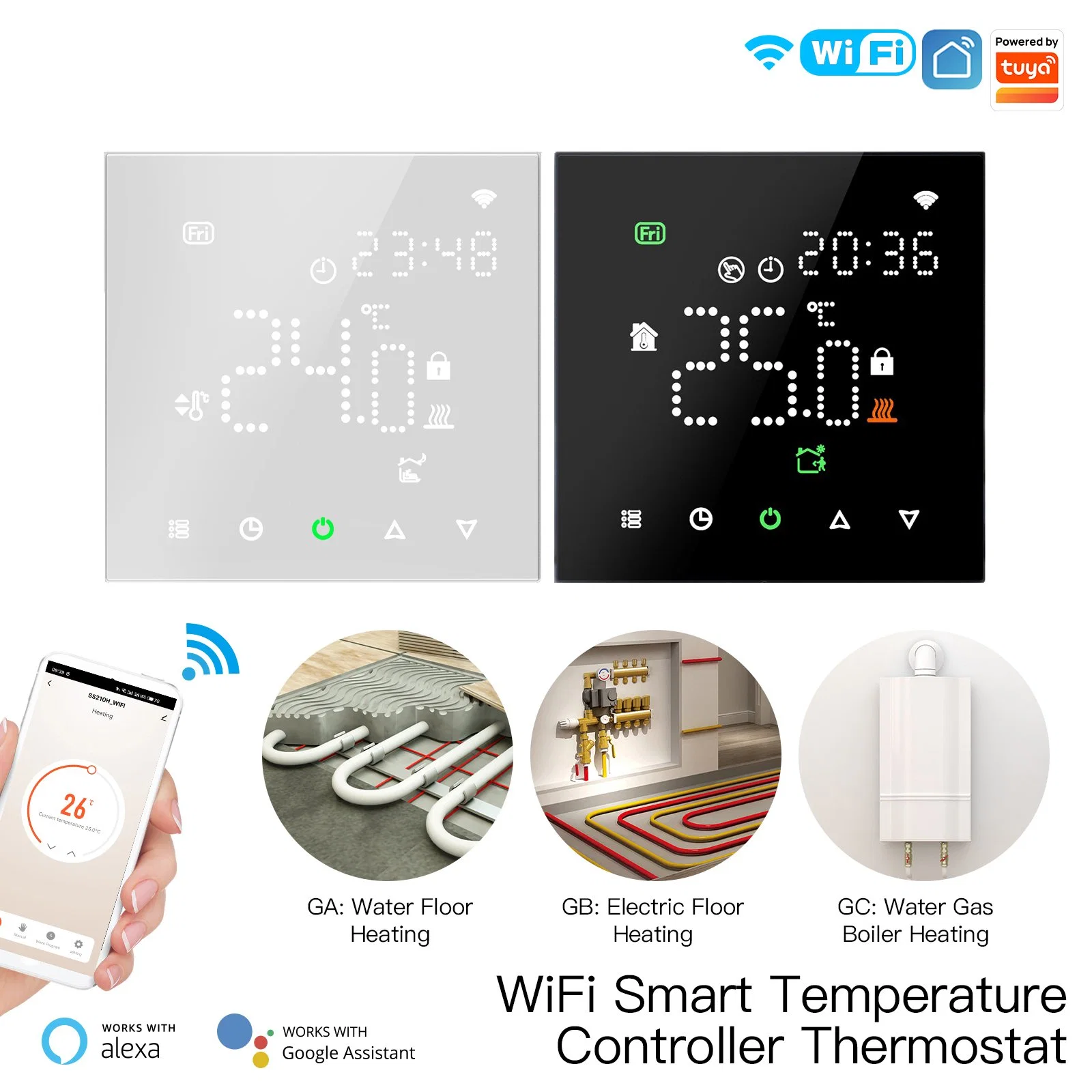 Smart Hydronic Floor Heating Radiant Temperature Controller WiFi Thermostat for Floor Heater