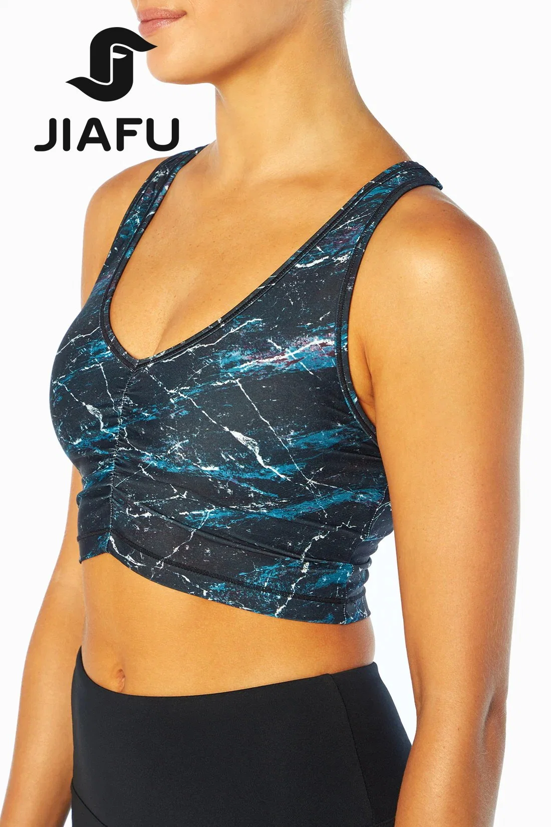 Moisture-Wicking Fabric V-Neck Yoga Top Woman Gym Bra with Removable Cup Pads