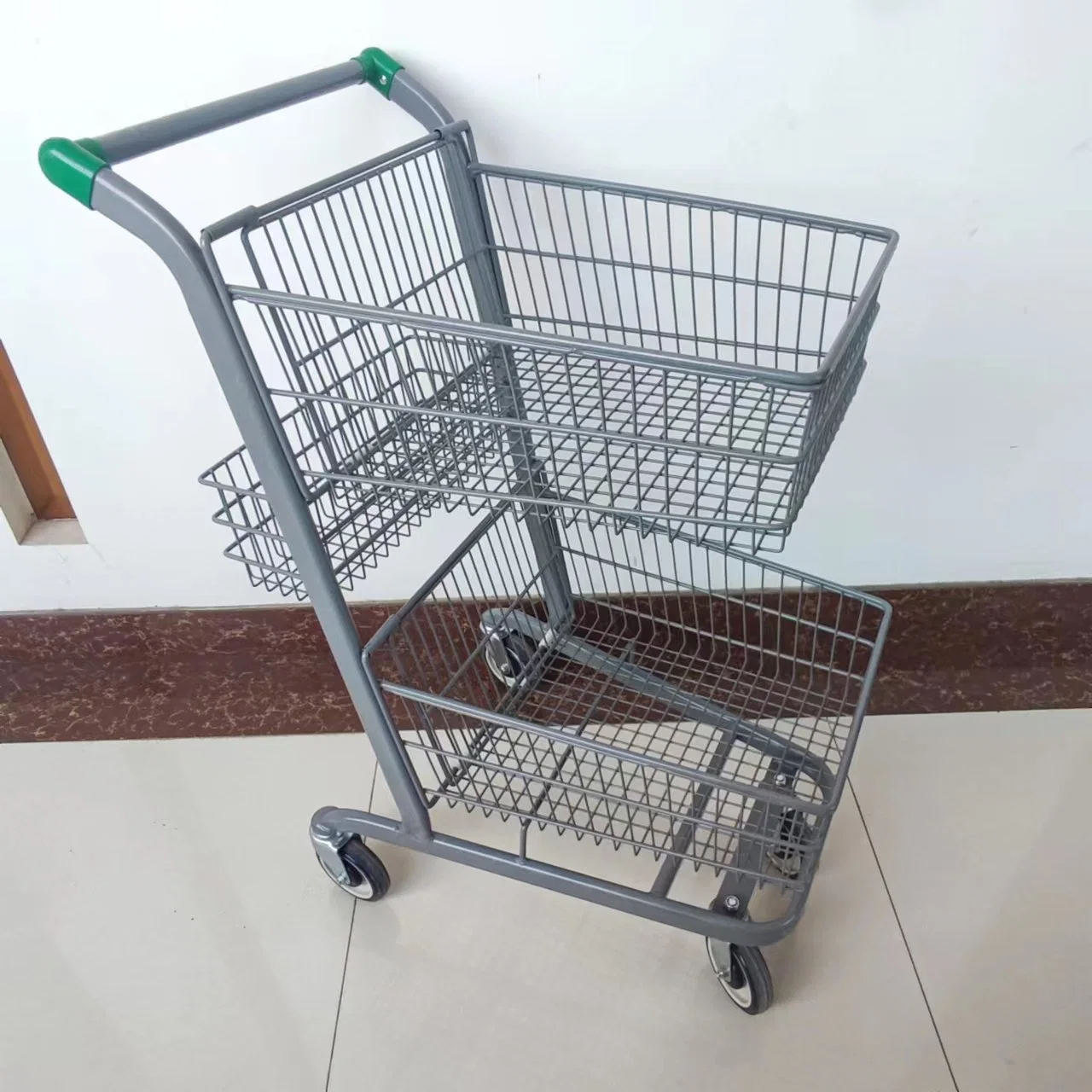 Best Selling Double Layer Shopping Basket Trolley Cart