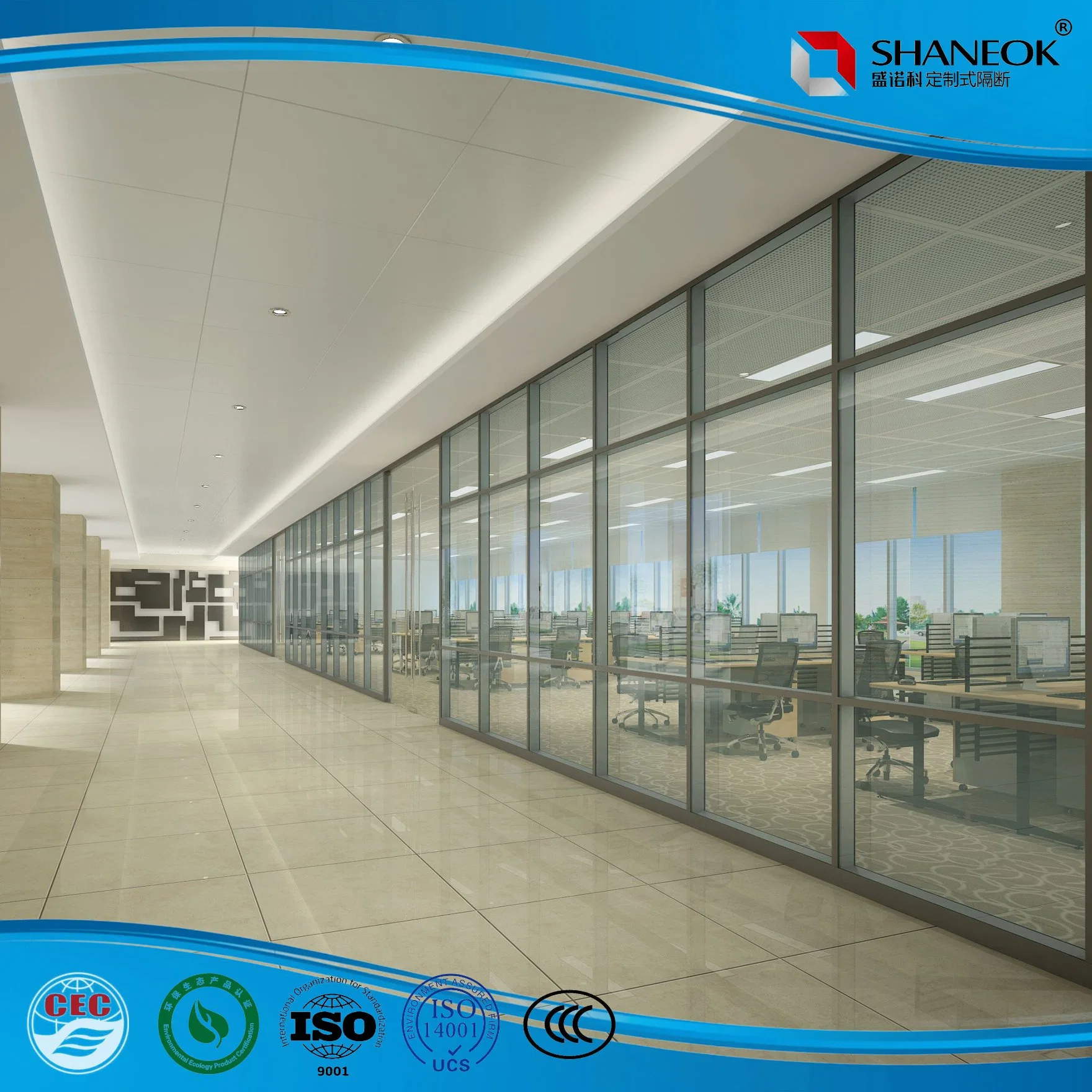 Customized Aluminium Double Frame Sound Proof Wall Glass Office Partition Building Material