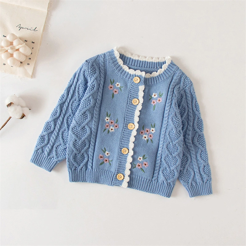 Autumn Sweet Knitting Outerwear Clothing Girl Baby Cute Embroidered Cardigan Sweater