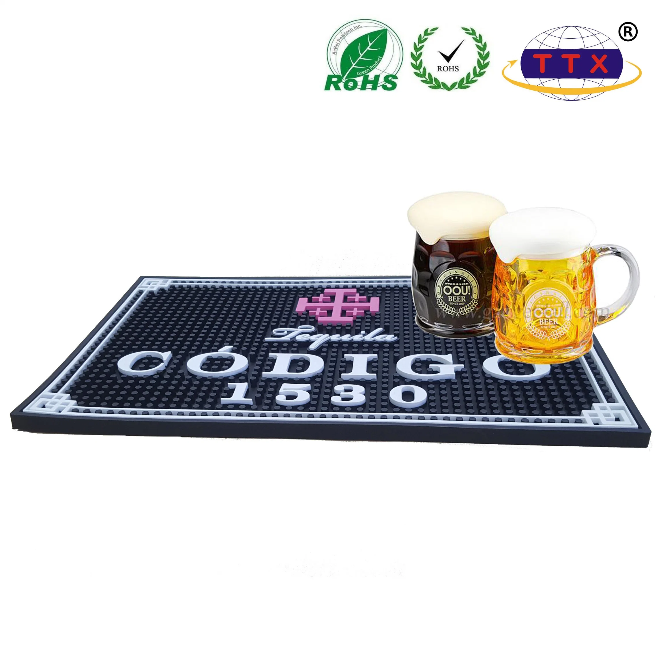 Customized Embossing Logo Soft Flexible PVC Bar Mat Non Slip Easy Clean Bar Drip Drain Mat