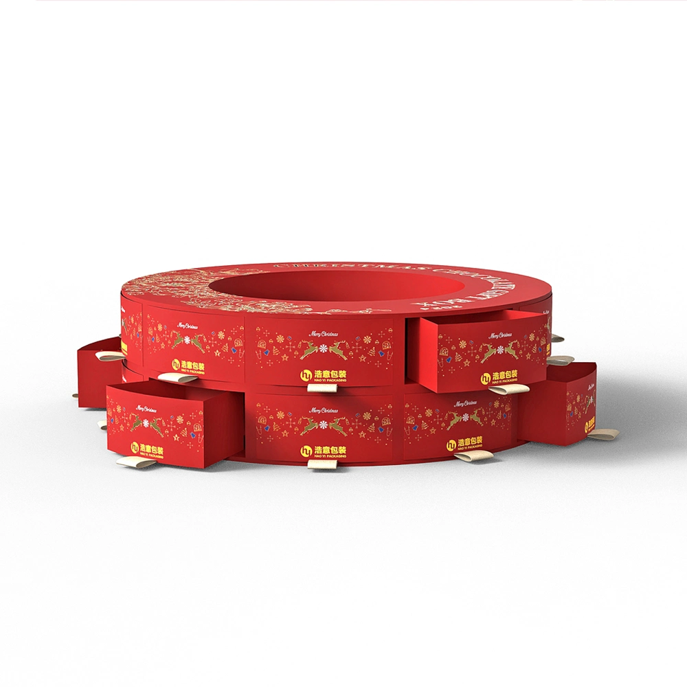 Custom Design Luxury Red Christmas Round Cardboard Paper Chocolate Packaging Gift Box