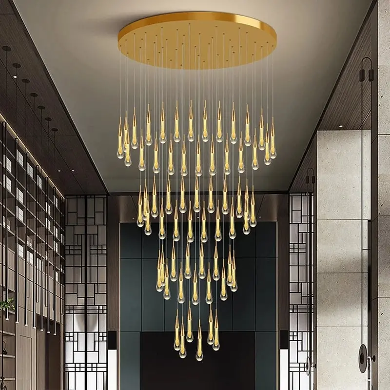 Villa Stair Lamp Long Hotel Lobby Oro Chandelier moderno Luster Mobiliario de luz de cristal de lujo Chandelier