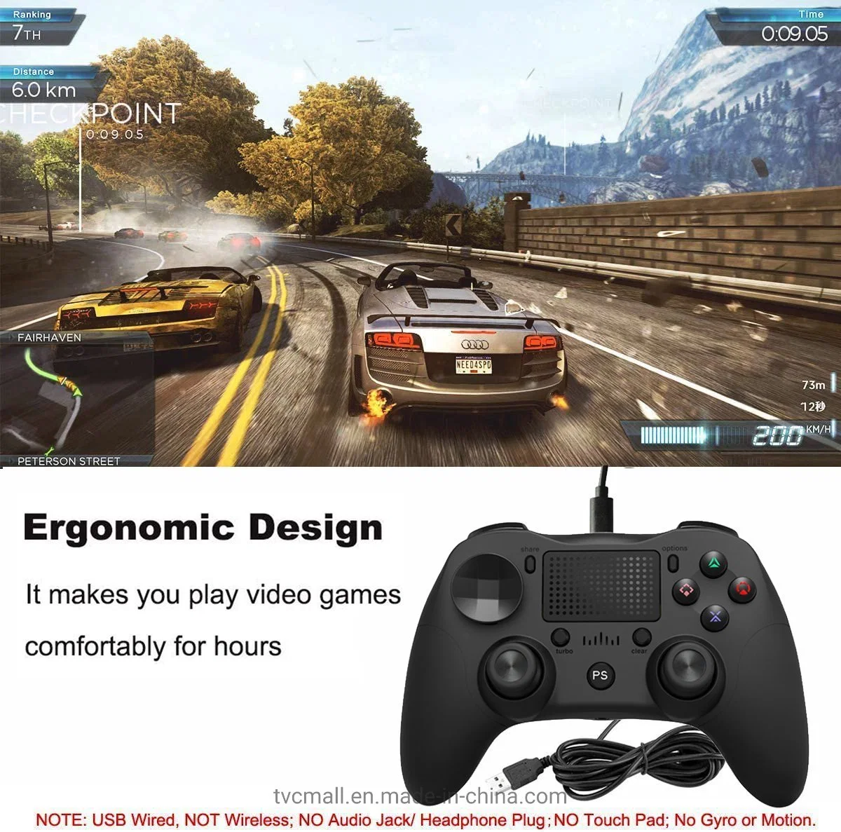 MB-P912W Wired Gamepad Dual Analog Game Joystick Controller Gaming Gamepad for PS4 - Black