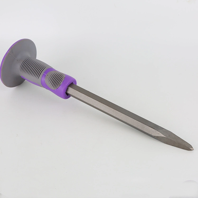 Construction Tools Purple Round Handle Plastic Handle Electroplated Masonry Chisel