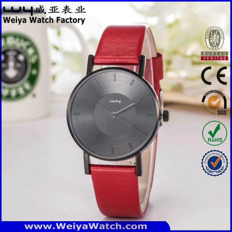 Casual Custom Service Leather Strap Quartz Ladies Wrist Watch (Wy-105A)