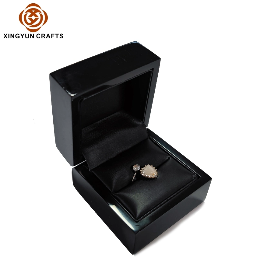 Black Glossy Wooden Diamond Ring Box Wood Jewelry Packing Box Gift Package Box