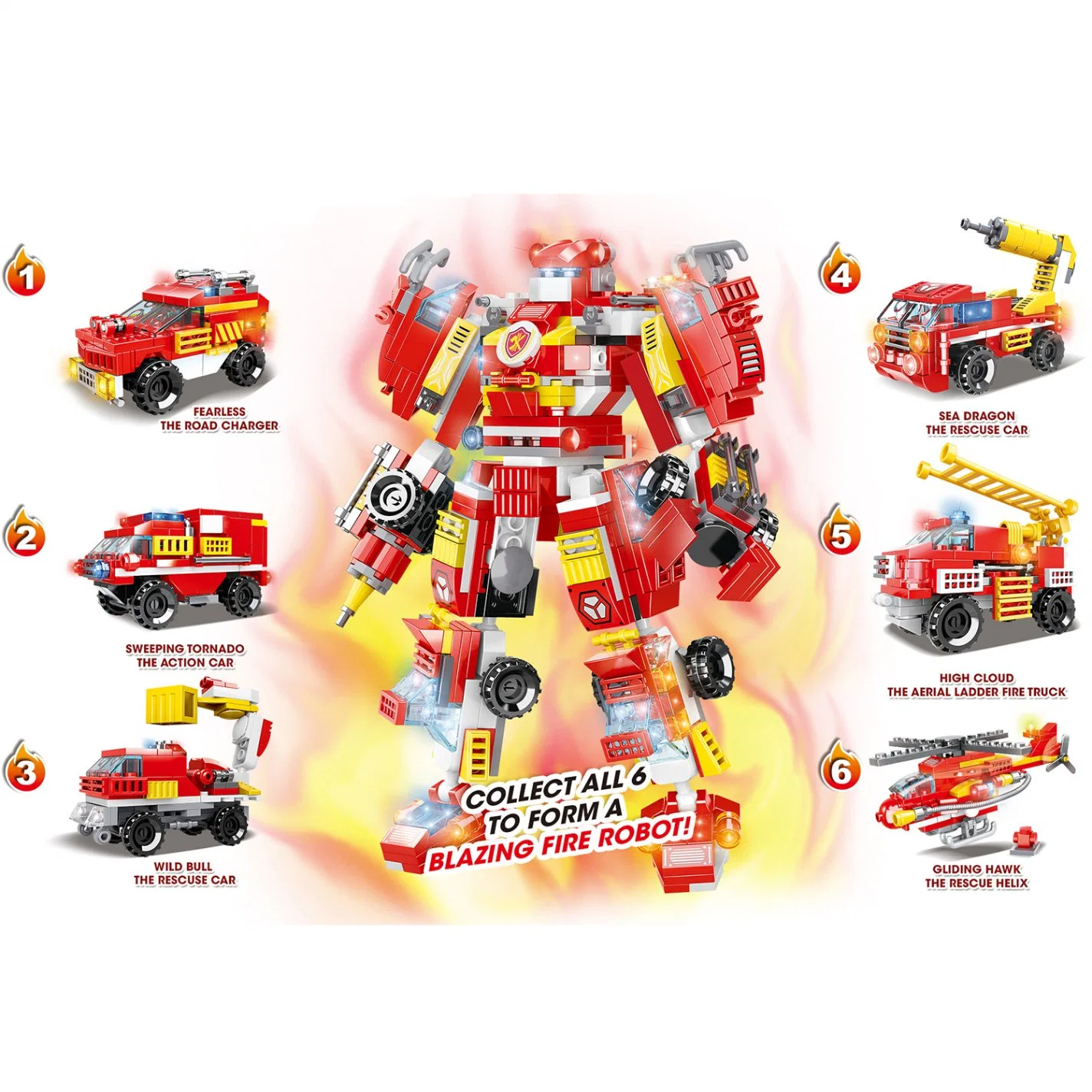 Woma Toys Marque Propre Étudiants Haute Qualité Prix Bas Blocs Petites Briques de Construction 6 en 1 Voiture de Secours Incendie Transformateur Modèle de Robot Ensemble Jouet Voiture Cadeaux de Noël