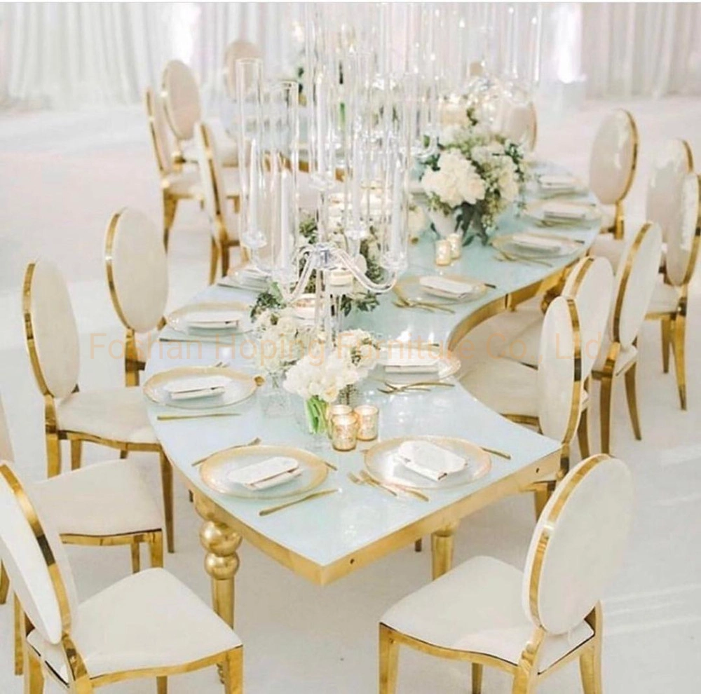 Foshan Hoping Furniture Popular Modern Hotel Home Furniture Stainless Steel Banquet Wedding Event White Table Chair