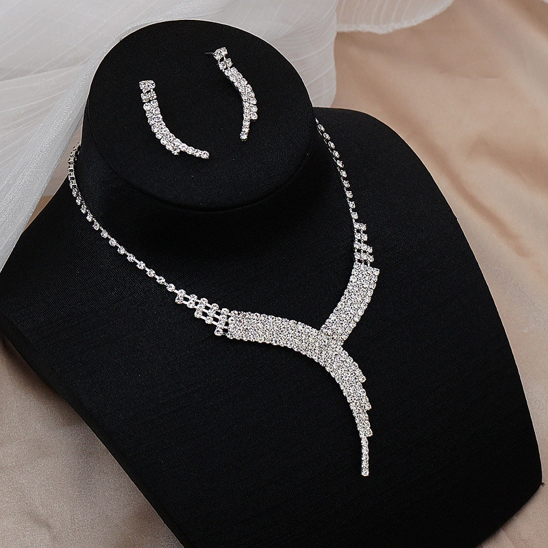 Yp204 Luxury Claw Chain Rhinestone Necklace Earring Set Wedding Accessory