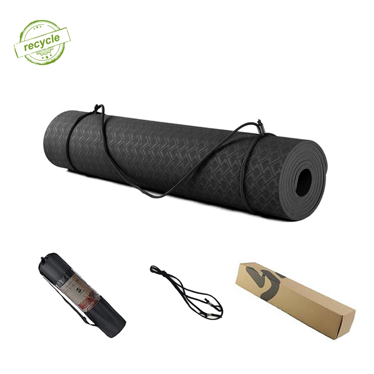 Exercise Workout Sports Non Slip Custom Eco Friendly Sustainable Biodegradable Fitness Yoga Matt Recyclable Black TPE Yoga Mat