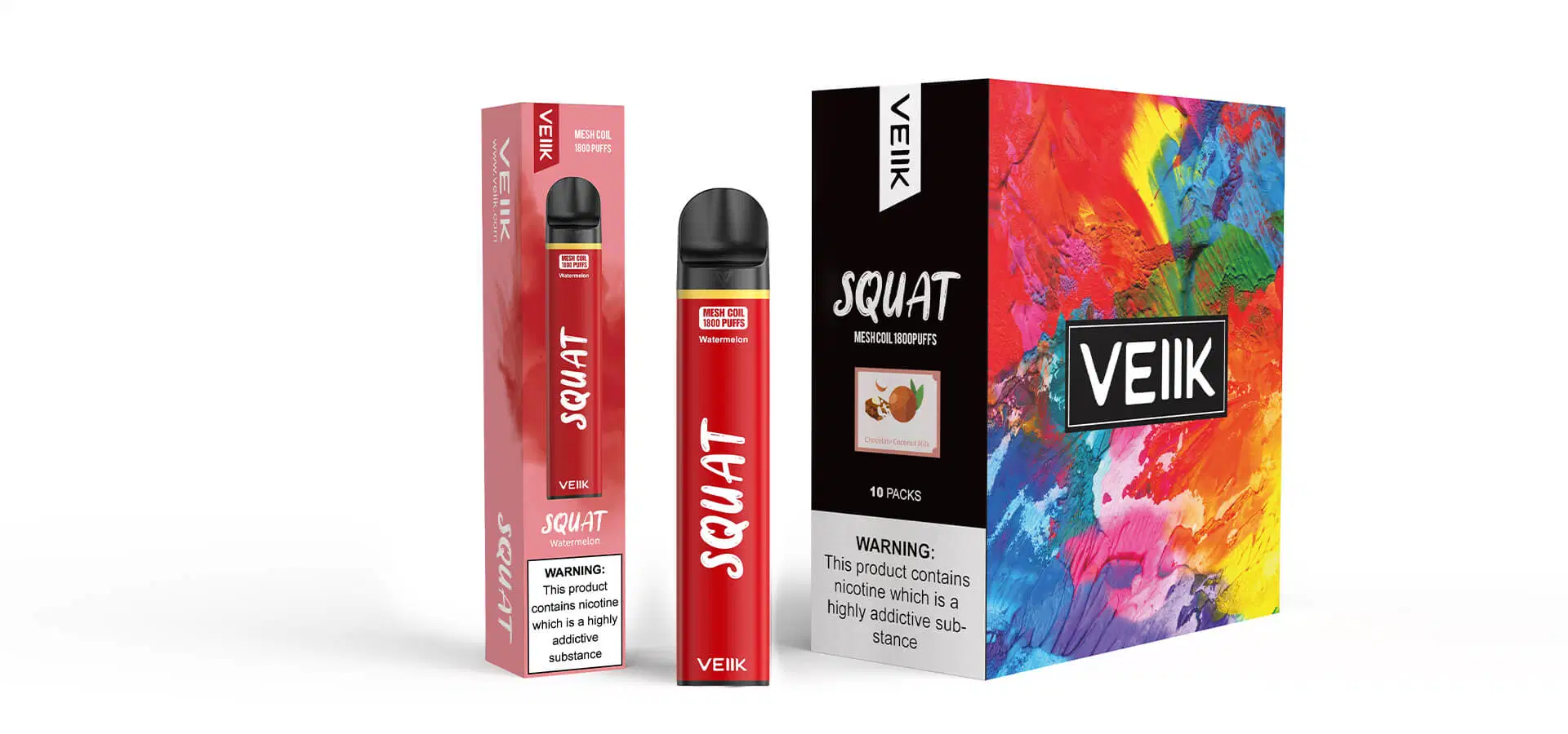 الجملة 1800 نفخة السجائر الإلكترونية Vape البطارية Veiik Squat Bar الساخن بيع شعبي