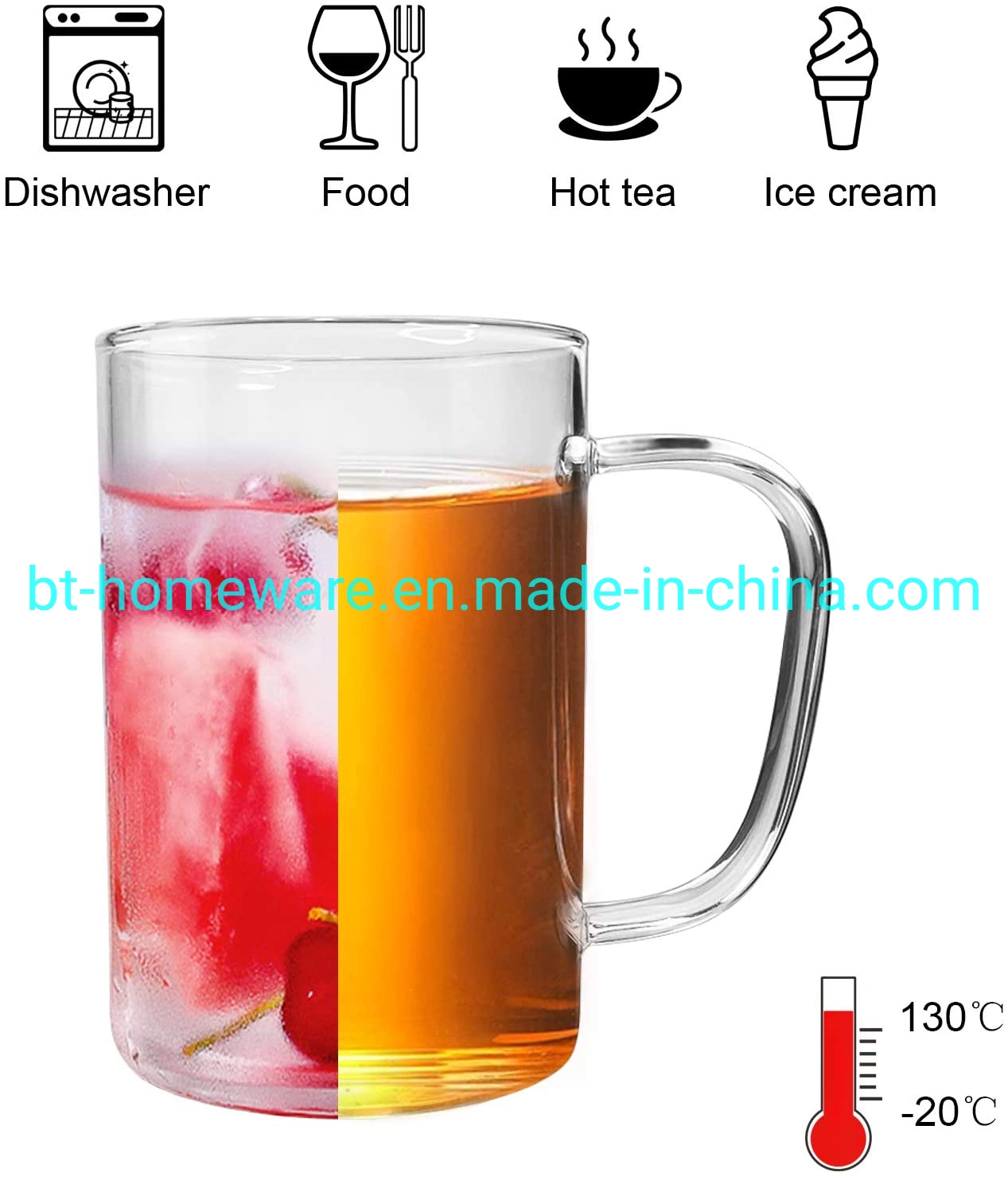 200ml/300ml/500ml High Borosilicate Glass Mug for Tea Coofe Beer Jucie Water