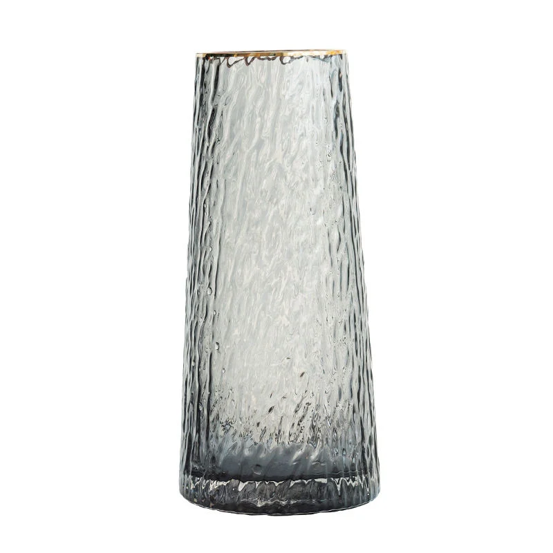 Bark Pattern T-Shaped Coloured Clear Crystal Cylinder Flower Arrangement Transparent Glass Vase