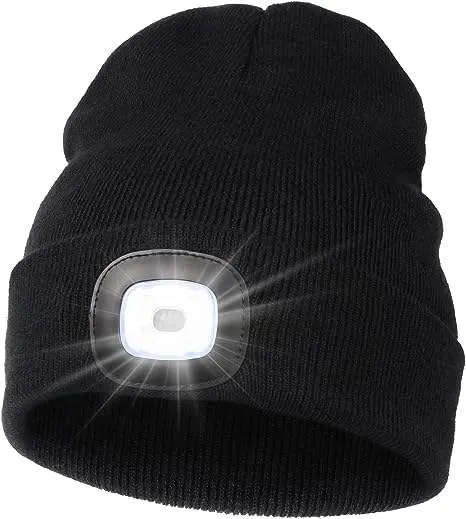 LED Beanie with Light Unisex USB Rechargeable Hands Free 4 LED Headlamp Winter Knitted Flashlight Hat