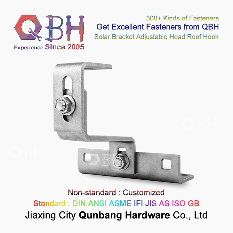 Qbh Customized Civil Commercial Industrial Use Solar Power Energy PV Photovoltaic Panel Tile Roof Stamping Hook for PV Mounting System Hardware