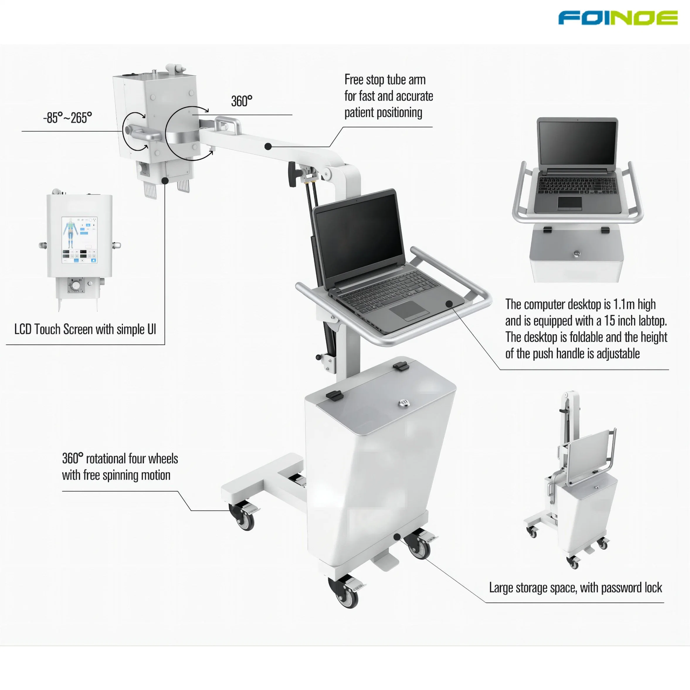 Передвижное рентгеновское оборудование Профессиональный производитель Foinoe Hospital Equipment Digital Radiography Система Медицинская Мобильная доктор