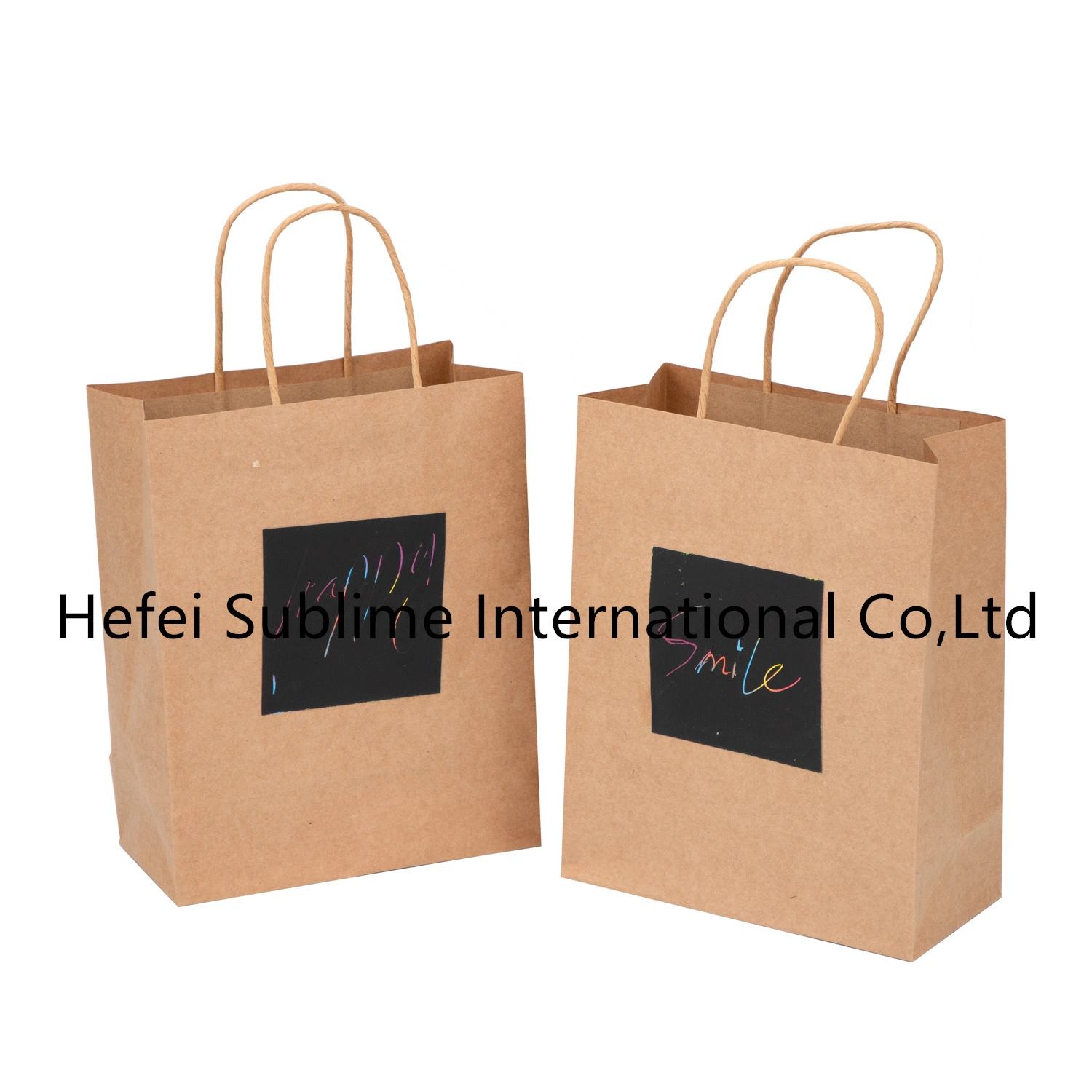 Brown Kraft Paper Gift Bags with Scratch Paper Panel Rainbow Gift Bags