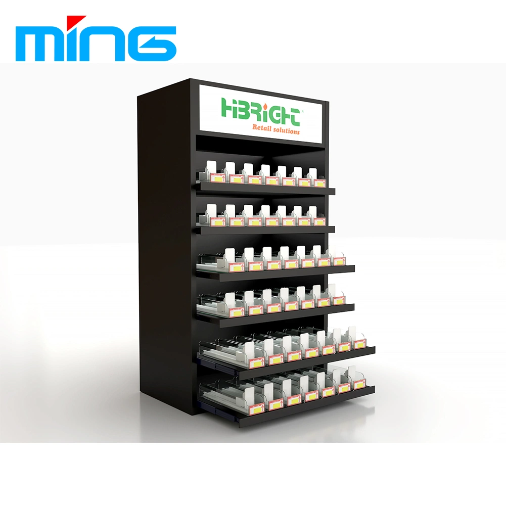 Supermarket Store Floor Display Cigarette Shelf with Lights