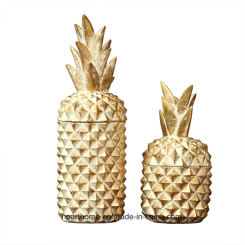 Creative Home Antique Gold Color Polyresin Made Pineapple Shape Jars