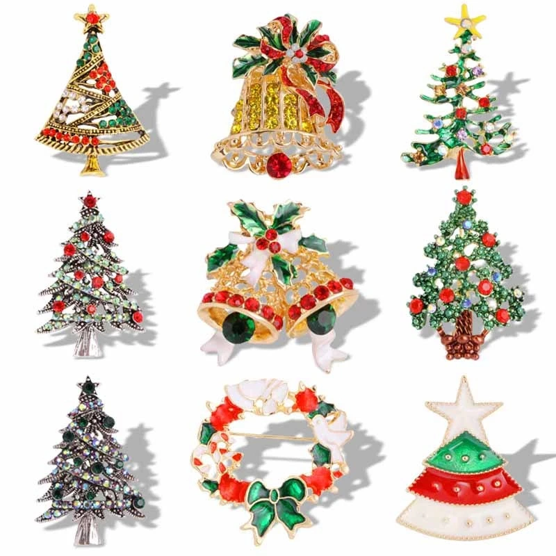 Christmas Bell Tree Promotion Gift Acrylic Reel Car Auto Emblem Glitter High Quality Decoration Diamond Nickel Plated Wholesale Badge