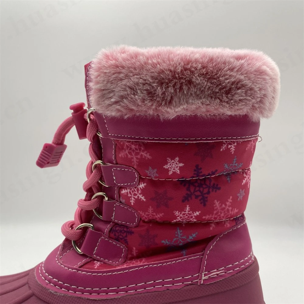 Lxg, Plush Tightening Mouth Design Winter Waterproof Children Boots Strong Grip TPR Outsole Pink Color Duck Boot Women/Lady Hsk001